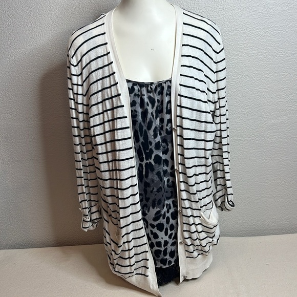 Lauren Ralph Lauren Striped Cardigan XL with LLR Embossed Buttons - Picture 1 of 5